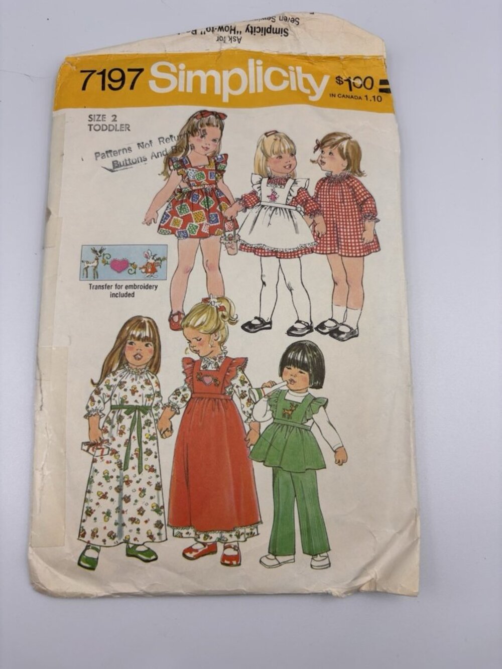 Simplicity 7197 Jumper Bib Dress Sewing Pattern Girls 2 2T VTG 70's Cottagecore